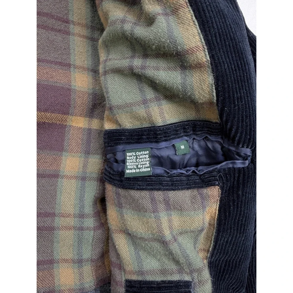 J.Crew Mens Navy Blue Black Corduroy Blazer Elbow Patches Plaid Flannel Lining M